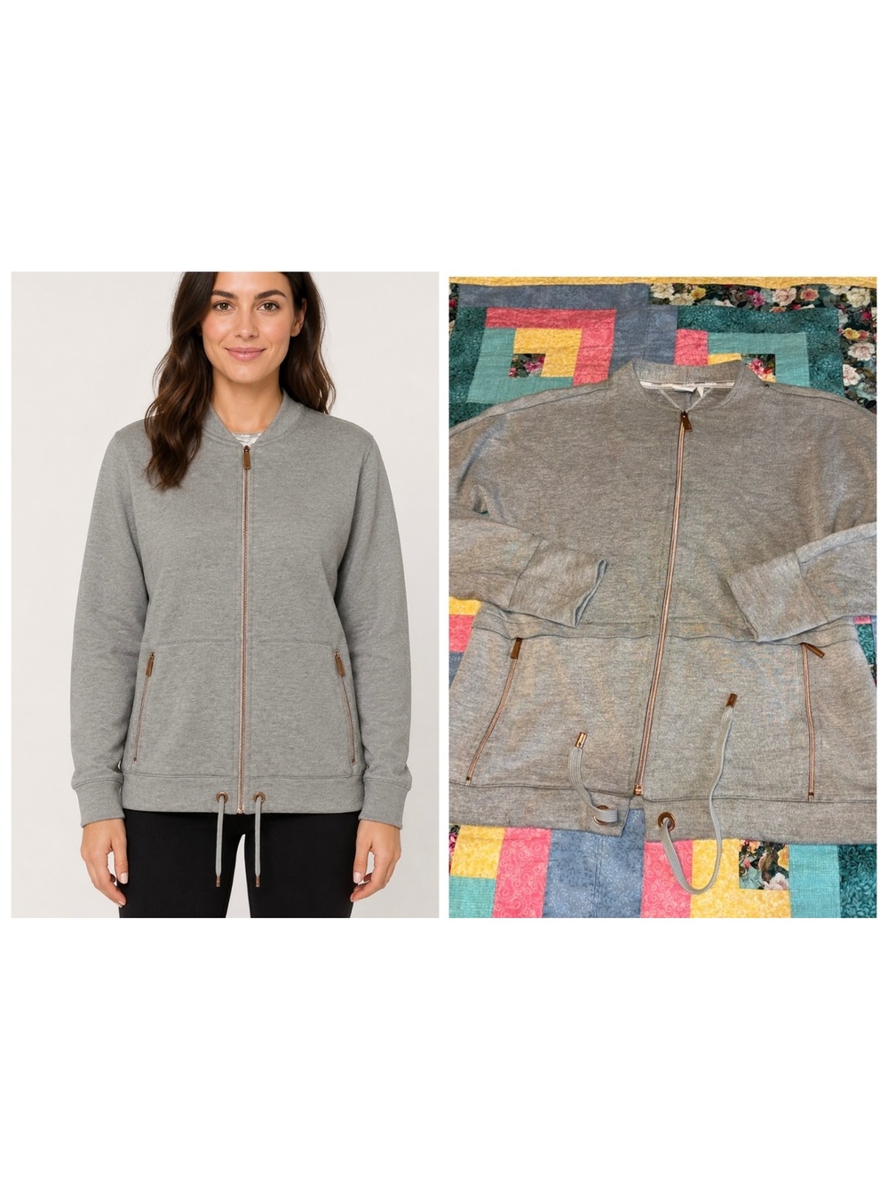 BMW $112 Woman’s S Gray Full Zip Sweat Jacket with Drawstring Hem Zip Pockets